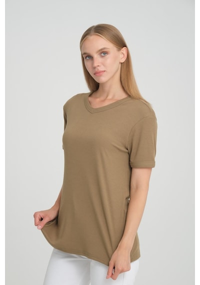 Alexandergardı Fitilli V Yaka Comfort Fit T-shirt E24-74602 001