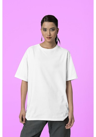 Sevbano Unisex Oversize Baskısız Basic Tişört Beyaz