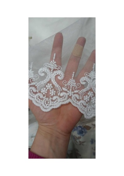 Lüks,eteği İşlemeli Sık Kanun Pileli, Tül Perde,mutfak Perdesi 1/3 Beyaz