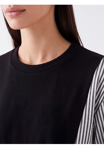 LC Waikiki Lc Waıkıkı Siyah Çizgili Kadın Sweatshirt Tunik