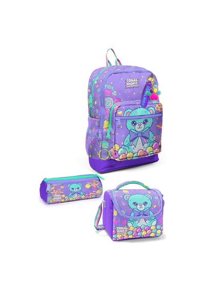 Kids Milka Şeker Ayıcık Desenli Desenli 3 Lü Okul Çanta Seti Set0133205 Mor