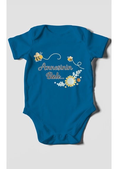 Morivokids Annesinin Balı Kısa Kollu Bebek Body %100 Pamuk Koyu Mavi