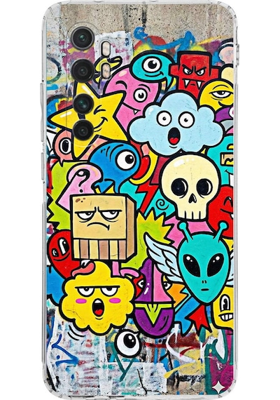 Xiaomi Mi Note 10 Lite İle Uyumlu Grafiti Doodle Tasarımlı Şeffaf Silikon Kılıf Şeffaf
