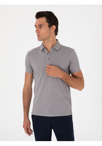 Koyu Gri Slim Fit Polo Yaka Pamuklu Basic T-shirt