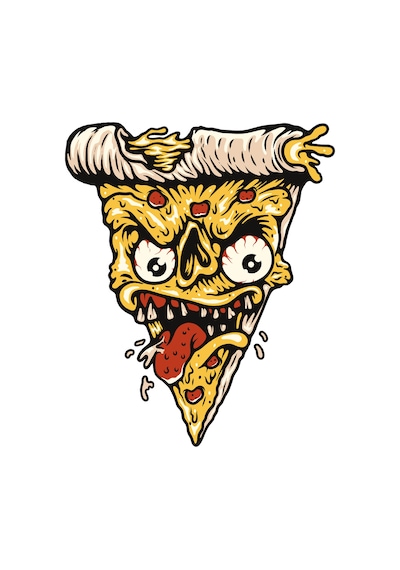 Paybuy Erkek Komik Pizza Yüz Baskılı Kısa Kollu Tişört %100 Pamuk Rahat Siyah