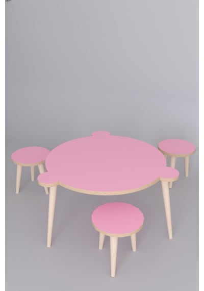 Yuvarlak Yaz Sil Yüzey Çocuk Masa Sandalye Takımı 1 Aktivite Oyun Masası 3 Sandalye - Pembe