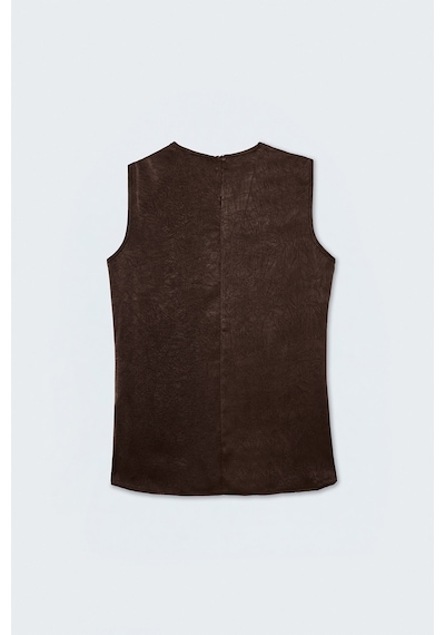 Sateen Degaje Yaka Saten Bluz - Koyu Kahve-137715
