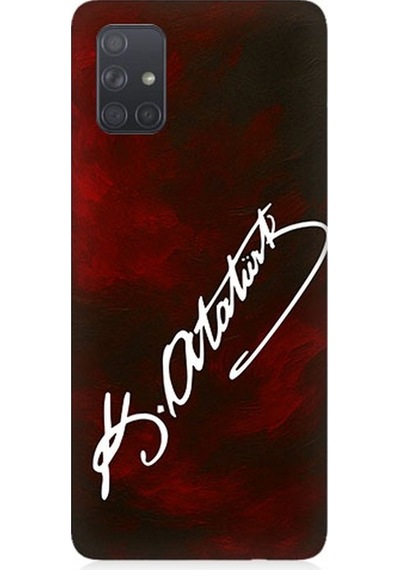 Samsung Galaxy A51 Uyumlu Atatürk İmzası Kırmızı Fon Desenli Silikon Kılıf Çok Renkli