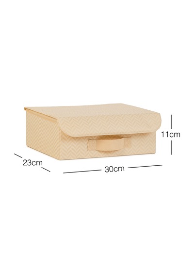 Ocean Home Textile Çekmece İçi Bej Balıksırtı Kapaklı Kutu 30 x 23 x 11 cm