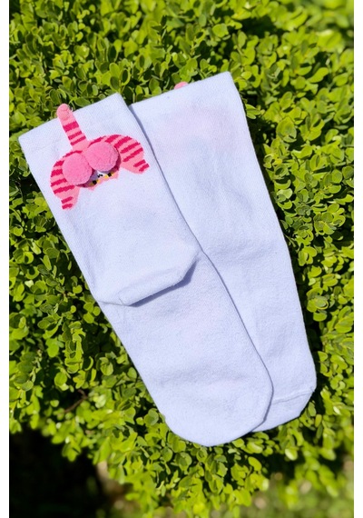 Lousocks Unisex Beyaz Kedi Desenli Ponpon Soket Çorap