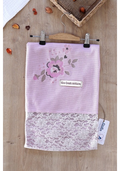 Kız Bebek Çift Katlı Kanaviçe Ve Dantel Detaylı Natural Penye Battaniye Stl6593 Krem