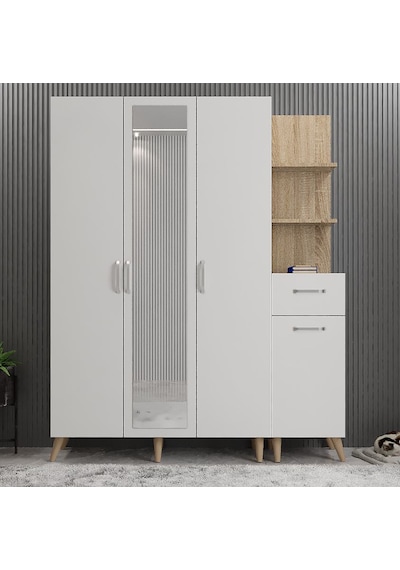 Açelya Portmanto Vestiyer Ayakkabılık Meşe Beyaz M3 160cm Meşe Beyaz