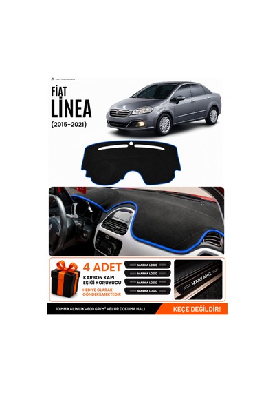 Fıat Linea Urban 2015-2021 Uyumlu Torpido Örtüsü, Torpido Kılıfı - Siyah Mavi