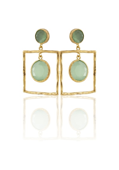 Kadir Jewellery 22 Ayar Altın Kaplama Kadın Sallantılı Küpe -el İşçiliği Ve Hipoalerjenik Küpe-e85 Açık Yeşil