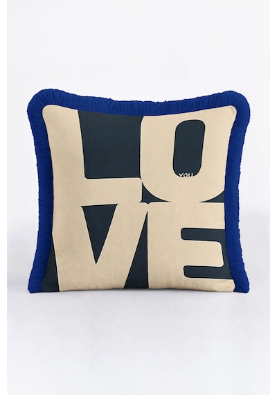 Love Modern Lüx Saçaklı Yastık Kılıfı-navy Geometrik Mavi Bej Kombinasyonlu Püsküllü Kırlent Kılıfı Çok Renkli