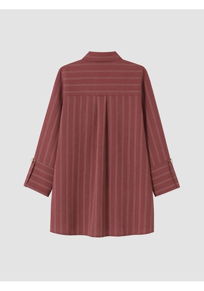 Lcw Everyday Bordo Çizgili Kadın Gömlek Tunik