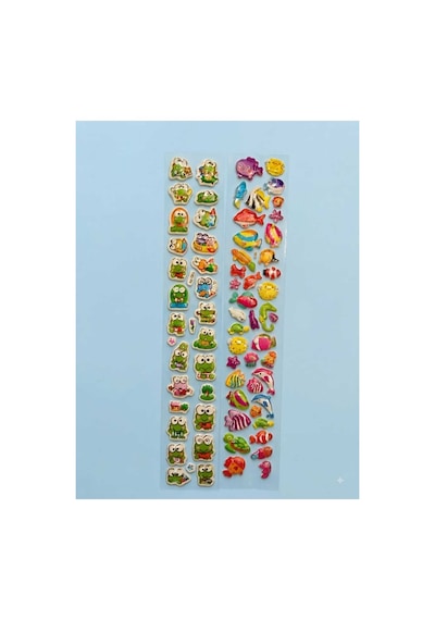 67 Adet Kabartmalı Kurbağa Ve Deniz Canlıları Sticker 2 Sayfa Diğer