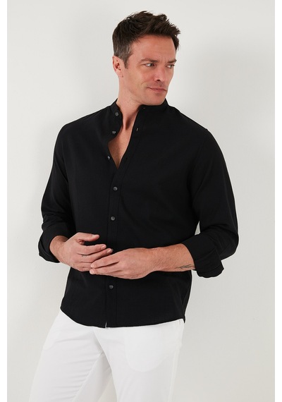 Buratti Keten Görünümlü Pamuklu Regular Fit Hakim Yaka Erkek Gömlek Cf25S112637 Siyah