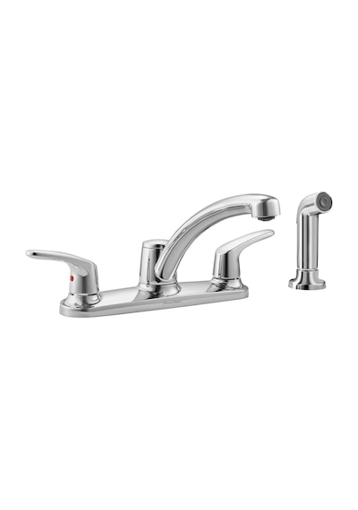 American Standard 7074501.002 Colony Pro İki Saplı Düşük Ark Mutfak Bataryası Cilalı Krom Sray İle Açık Bej