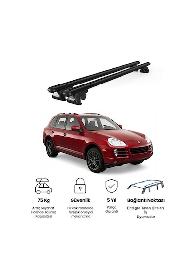 Venüs Porsche Cayenne 2002-2010 Uyumlu Siyah Ara Atkı Port Bagaj Tavan Barı