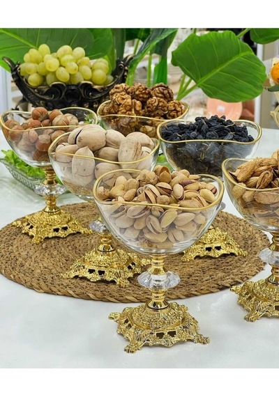 Alfafe Home 6 Adet Metal Ayaklı Gold Detaylı Vira Magnolia-kase-dondurmalık-şekerlik Gold