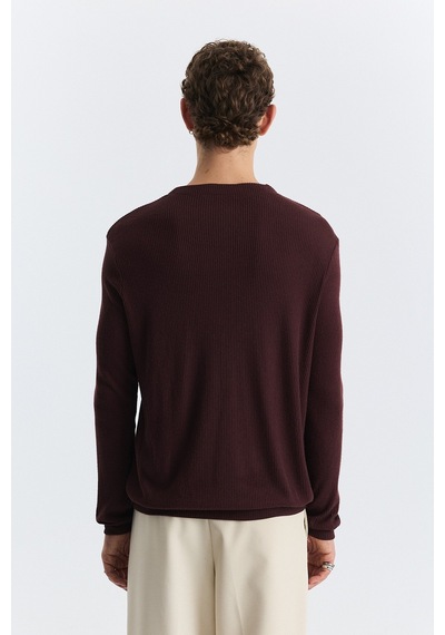 Antioch Tek Düğme Fitilli Uzun Kollu T-shirt Bordo