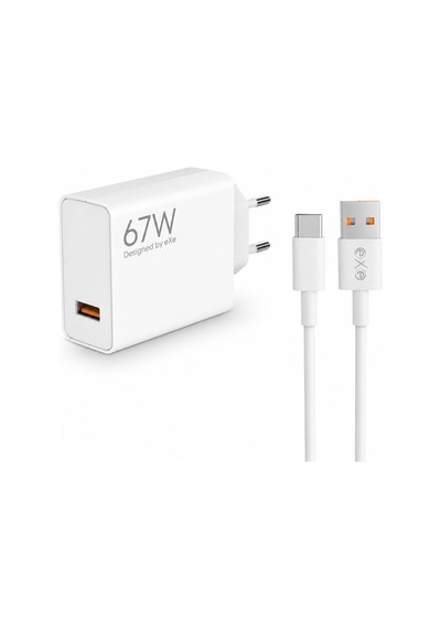 Exe 67w Süper Hızlı Şarj Adaptörü Type-c Kablolu Usb-c Şarj Seti Beyaz