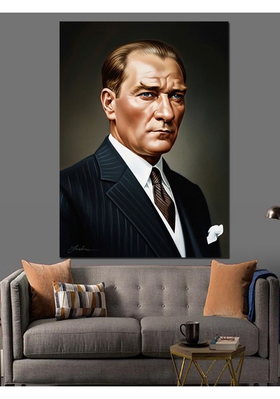 Ahşap Tablo Atatürk Ciddi Bakış Portresi