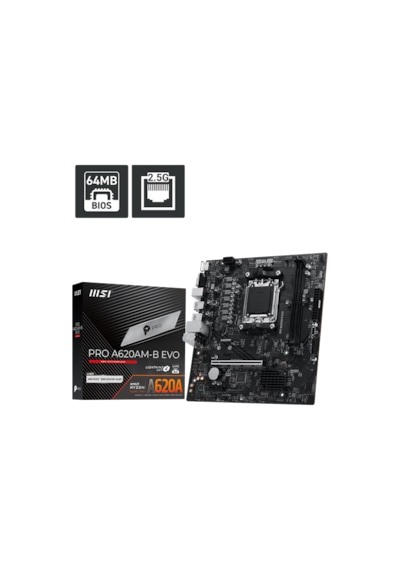 Msı Pro A620am-b Evo Am5 Ddr5 6800mhz Oc Argb Hdmı Vga M.2 Usb3.2 Jargb V2 Matx