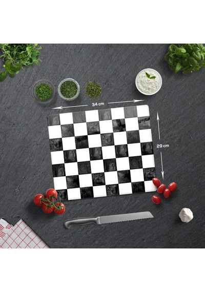 Damalı Desen | Cam Kesme Tahtası - Cam Kesme Tablası | 29cm x 34c