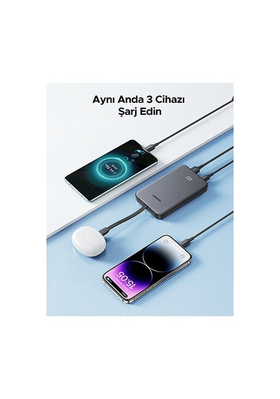 Ugreen Zapix 10.000 Mah 20w Dahili Usb-c Kablolu Hızlı Şarj Powerbank, 75161b Siyah