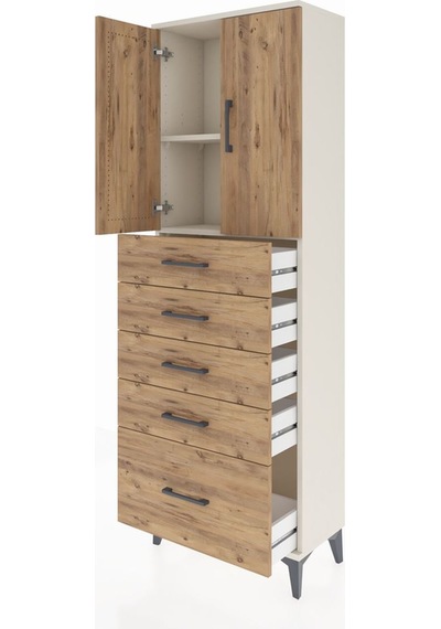 Arges Dolap 2 Raflı 5 Çekmeceli 2 Kapaklı 60x30x182 Aytaşı-çam Aytaşı