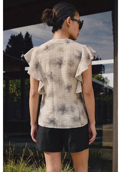 Sateen Fırfır Detaylı Gömlek - Gri-137361