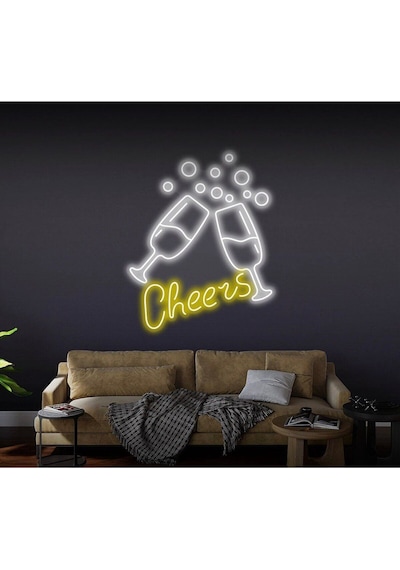 Cheers Yazılı Ve Şekilli Neon Tabela Beyaz