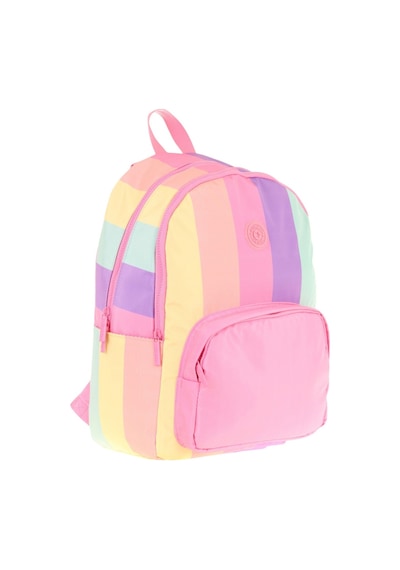 Kaukko Rainbow Kız Çocuk Üç Bölmeli İlkokul Ve Ortaokul Çantası - Pembe Çok Renkli Çizgili - K1802 Sarı - Pembe