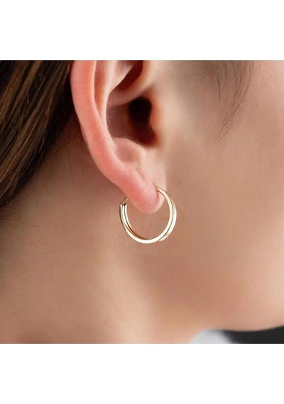 Bayar Gold 14 Ayar Altın Düz Halka Gizli Kilit Küpe 1.9 Cm Sarı Altın