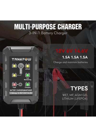 Tr 1.5-amp Akıllı Araç Akü Şarj Cihazı, 6v Ve 12v Otomotiv Akü Şarj Cihazı Pil Koruyucusu, Damlama Şarj Cihaz