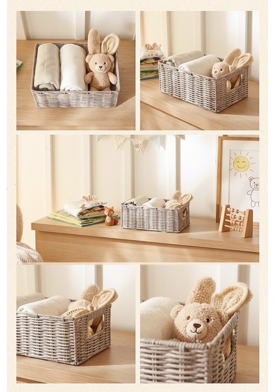 Ocean Home Textile Çocuk Odası Yıkanabilir Gri Pp Rattan Sepet 30 X 20 X 11 Cm