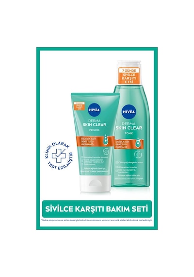 Derma Skin Clear Sivilce Karşıtı Cilt Bakım Seti, Yüz Temizleyici Peeling 150ml Ve Tonik 200ml