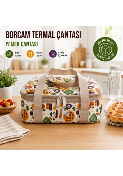 Borcam Termal Çantası-yemek Çantası-30 Cm Kare-352 Çok Renkli