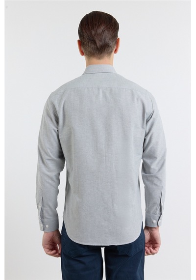 İmza Haki Oxford Düğmeli Yaka Uzun Kol Cepsiz Slim Fit Pamuklu Gömlek 1004260182