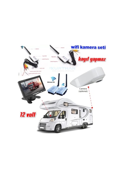 7'' Monitör Wifi Aktarıcı Kit Beyaz Tepe Kamera Set 12 V Kayıtsız