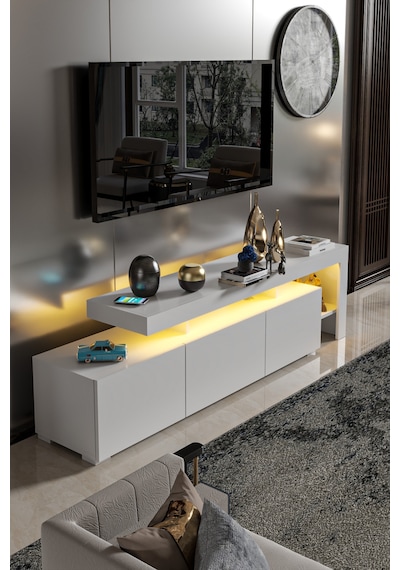 Luma Led Işıklı Tv Ünitesi Beyaz