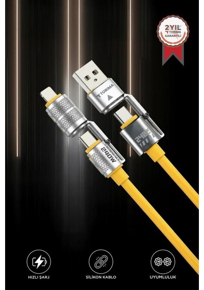 Torima U23 4 in 1 Silikon 240 W Usb-a/type-c Giriş type-c/lightning Çıkış Hızlı Şarj Data Kablosu