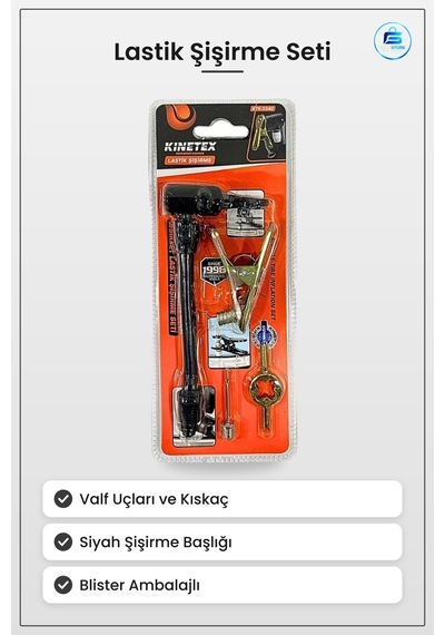 Lastik Şişirme Seti Kıskaçlı Valf Uçlu Araç Lastriği Aparatı Oto