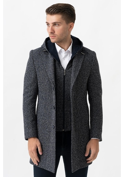 White Stone Ancona 4024 Slim Fit Kapüşonlu Ceket Yaka Pamuklu Kaban Laci-Laci Lacivert