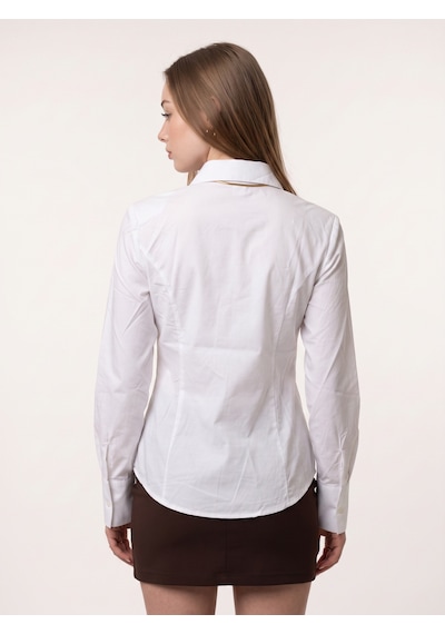 Pera Moda Kadın Beyaz Gömlek Vatkalı Poplin Manşetli Oversize Şık Gömlek