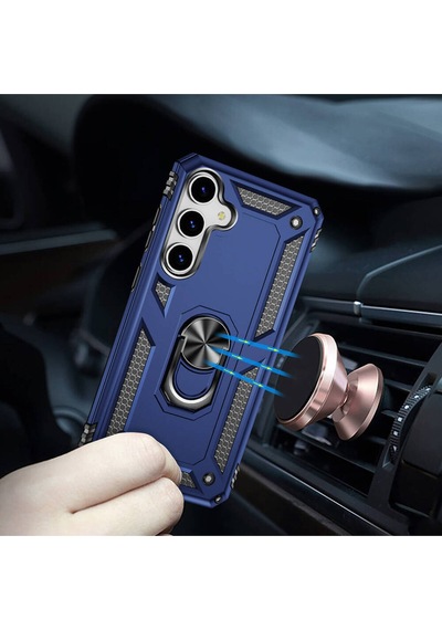 Galaxy S24 Uyumlu Zırhlı Tam Korumalı Yüzük Standlı Kılıf