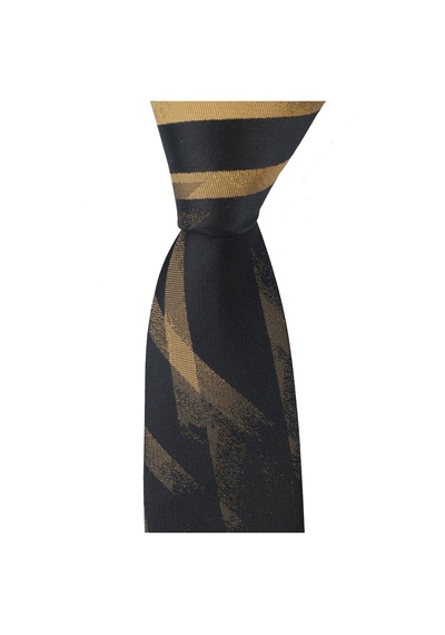 Esgue Dar Kesim Siyah -gold Çizgili Slim 6 Cm. Hand Made Kravat Siyah - Altın