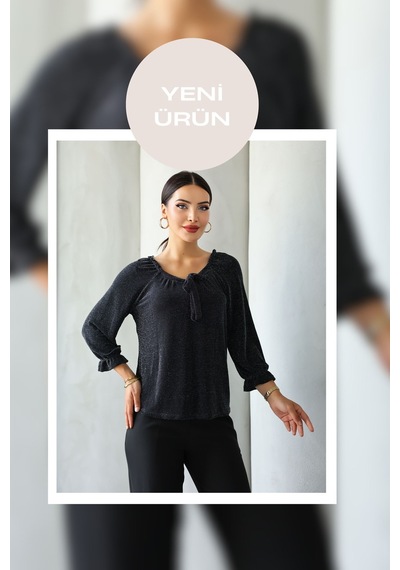 Lupinn Moda Kadın Siyah Simli/taşlı/parlak/ışıltılı Bağlama Detaylı Uzun Kollu Bluz Zarif Tasarım, Şık Ve Rahat Kombinler İçin Siyah Lupinn Moda Kadın Siyah Simli/taşlı/parlak/ışıltılı Bağlama Detaylı Uzun Kollu Bluz Zarif Tasarım, Şık Ve Rahat Kombinler İçin Siyah